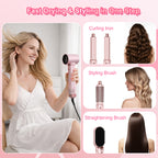 Dryhsip 5 in 1 Hot Air Brush Hair Dryer Styler,Negative Ion Blow Dryer with Curling Wand, Straightener & Volumizer for All Hair Types (Sakura)