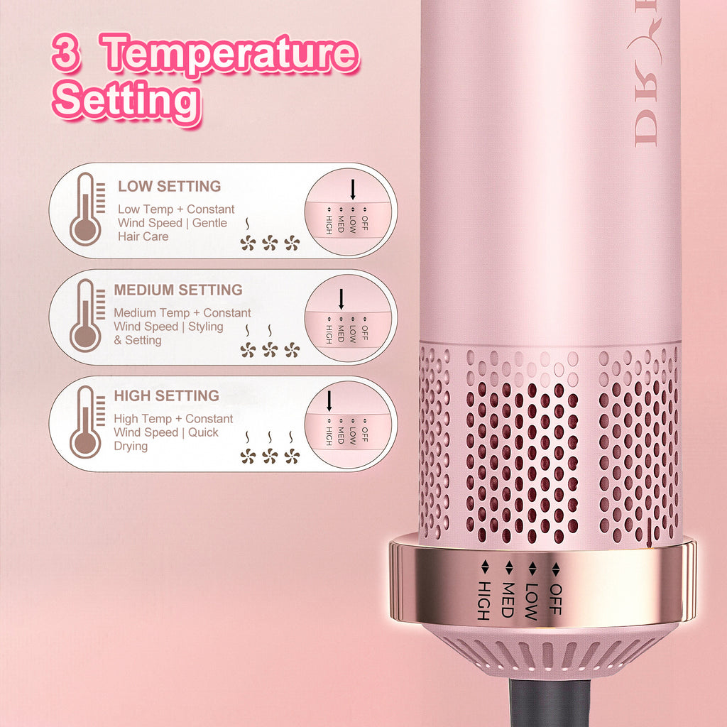 Dryhsip 5 in 1 Hot Air Brush Hair Dryer Styler,Negative Ion Blow Dryer with Curling Wand, Straightener & Volumizer for All Hair Types (Sakura)