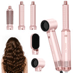 Dryhsip 5 in 1 Hot Air Brush Hair Dryer Styler,Negative Ion Blow Dryer with Curling Wand, Straightener & Volumizer for All Hair Types (Sakura)