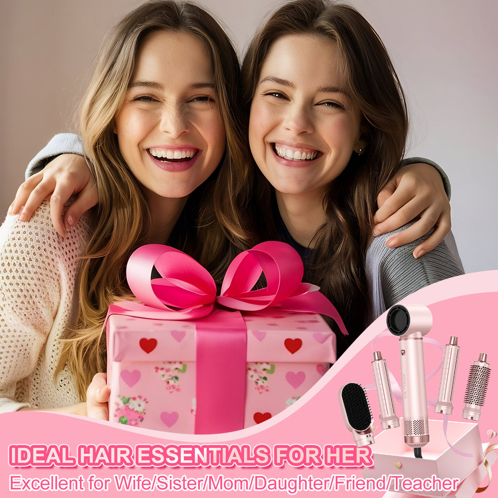 Dryhsip 5 in 1 Hot Air Brush Hair Dryer Styler,Negative Ion Blow Dryer with Curling Wand, Straightener & Volumizer for All Hair Types (Sakura)