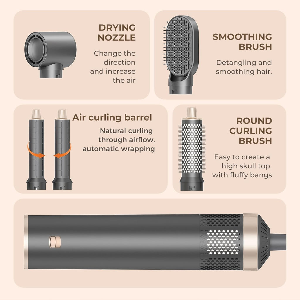 Dryhsip 5-in-1 Ionic Hair Dryer Brush with interchangeable styling attachments