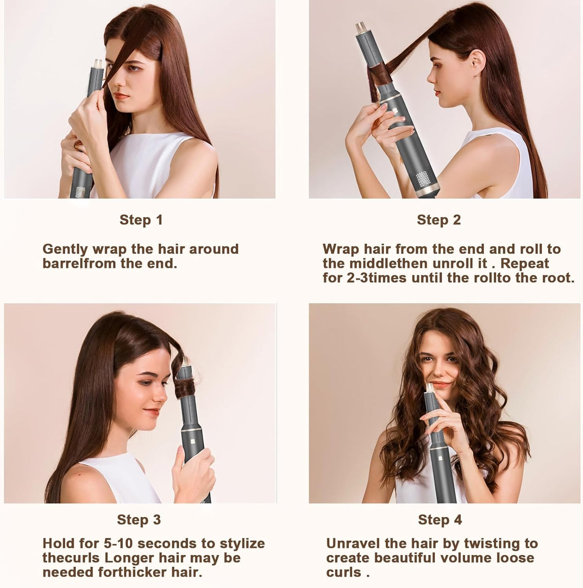 Woman styling long hair with the Dryhsip 5-in-1 Ionic Hair Dryer Brush