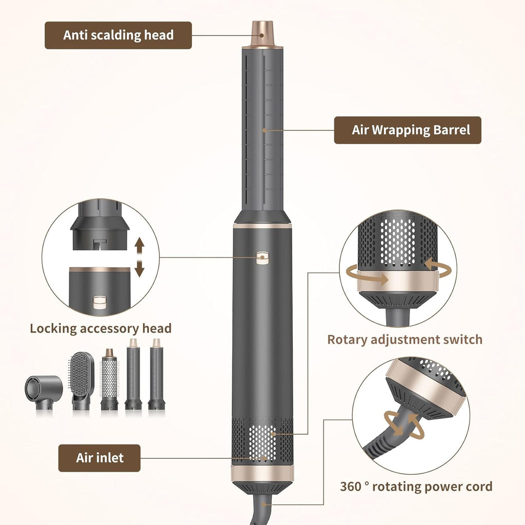 Dryhsip 5-in-1 Ionic Hair Dryer Brush with interchangeable styling attachments