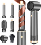 Dryhsip 5-in-1 Ionic Hair Dryer Brush Air Styler in Black with five styling attachments