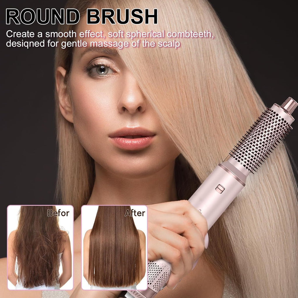 5-in-1 styling kit with drying nozzle smoothing brush curling barrels and round volumizing brush attachments
