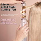 Woman wrapping hair around heated barrel brush to create defined curls during styling process