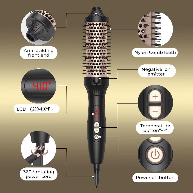 Heated styling brush with adjustable temperature settings for different hair types