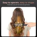 Woman using a heated thermal round brush to create volume and soft curls