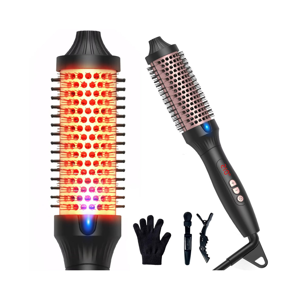 Infrared heated round brush with ceramic barrel for curling, volumizing and smoothing hair