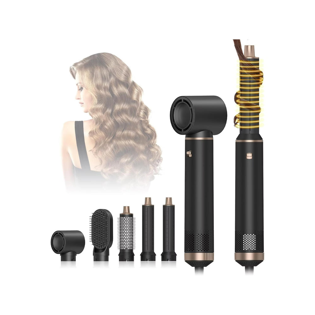 Dryhsip 5-in-1 Ionic Hot Air Brush Set in Black with five styling attachments
