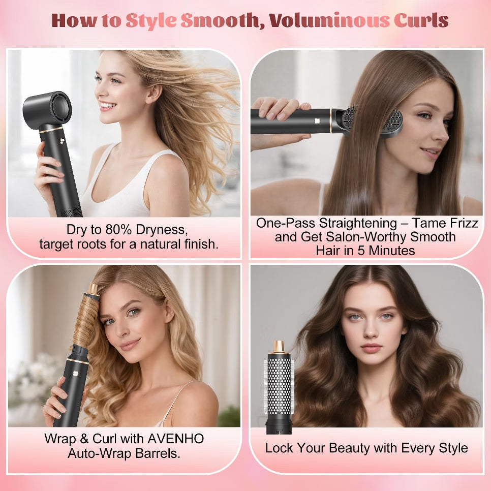 Different hairstyles created with the Dryhsip 5-in-1 Ionic Hot Air Brush