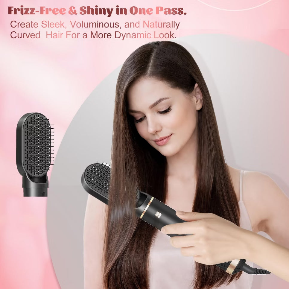Woman using the Dryhsip 5-in-1 Ionic Hot Air Brush for everyday hair styling