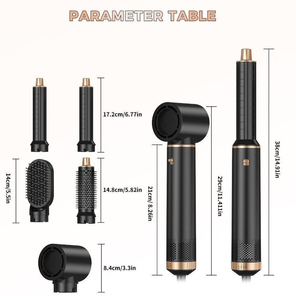 Dryhsip 5-in-1 Ionic Hot Air Brush attachments and product specifications