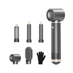 Dryhsip 5-in-1 Ionic Hair Dryer Brush in Gray with five interchangeable styling attachments
