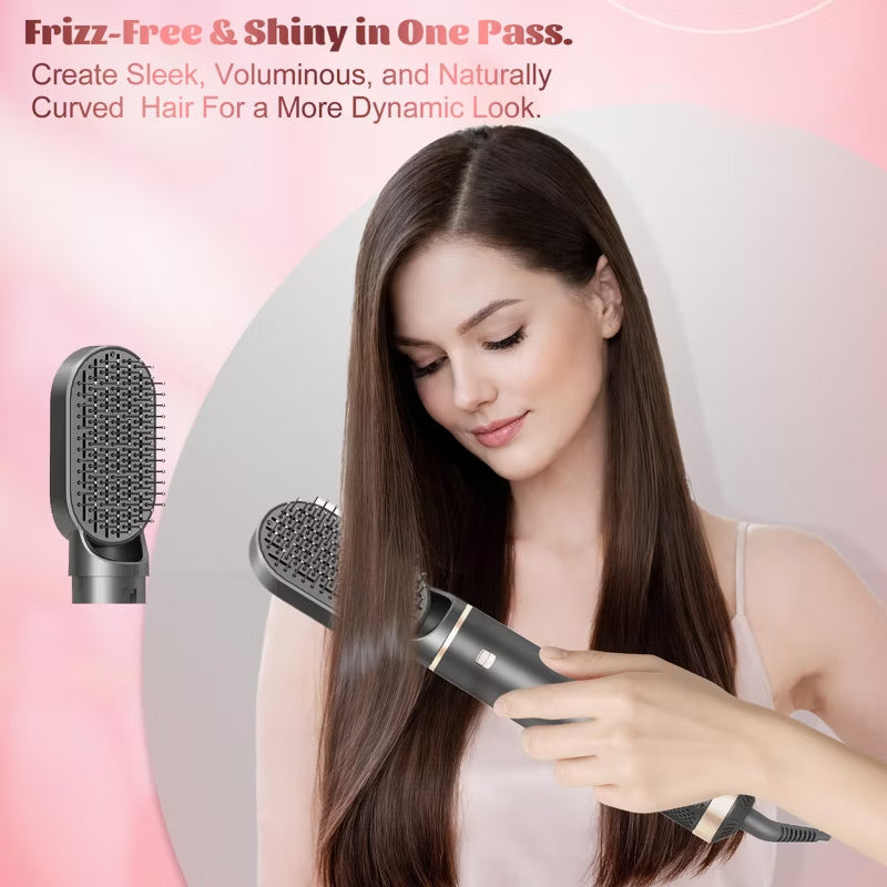 Woman styling long hair with the Dryhsip 5-in-1 Ionic Hair Dryer Brush