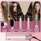5-in-1 pink hot air brush attachments with sizes and temperature control ring