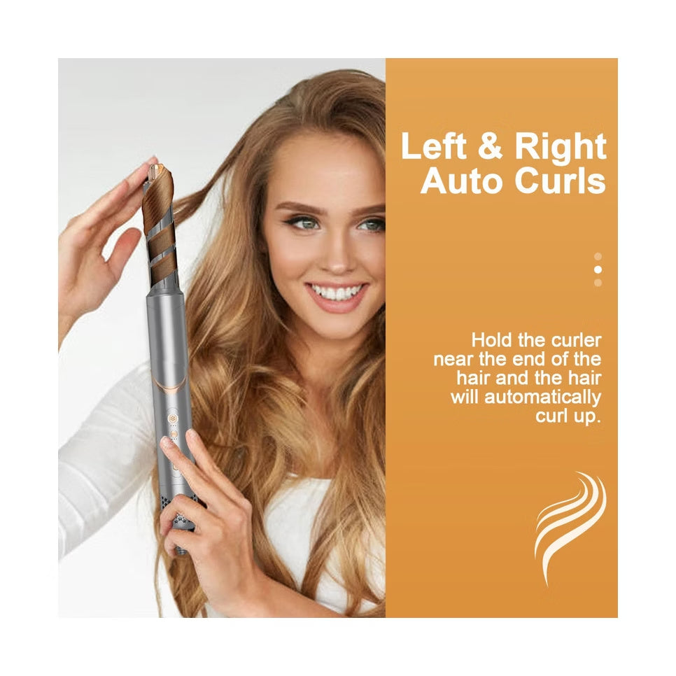 Woman creating smooth straight hair with the foldable 5-in-1 hot air brush
