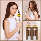 Woman using the 7-in-1 ionic hair dryer brush with interchangeable styling attachments for everyday hairstyling