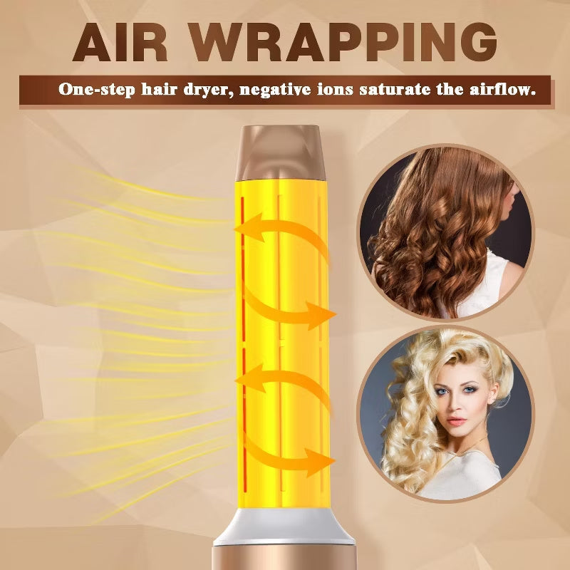Air wrapping curling attachment creating automatic curls with the 7-in-1 ionic hair dryer brush
