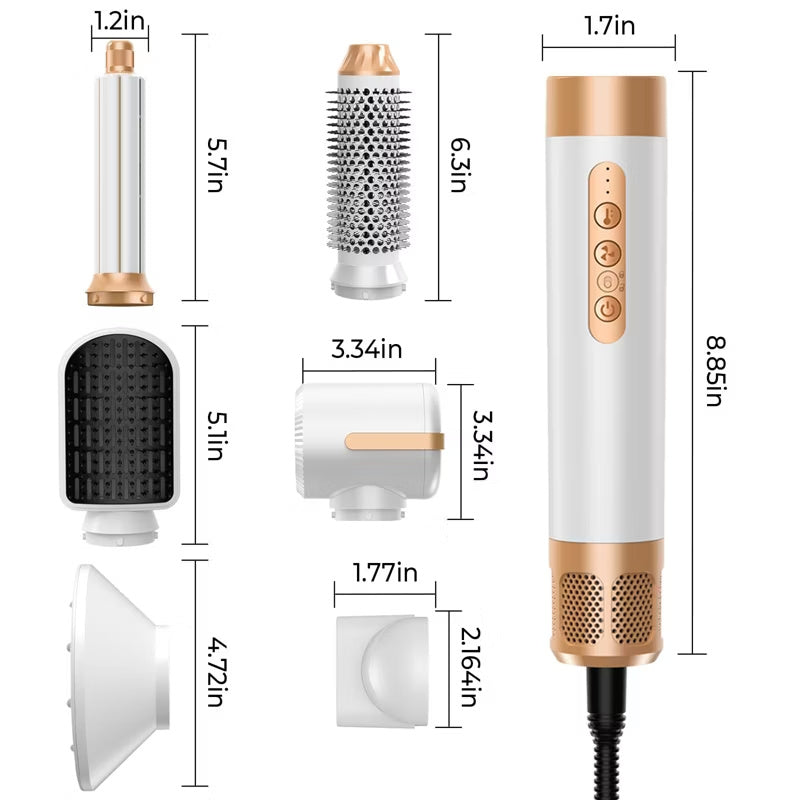 7-in-1 ionic hair dryer brush specifications and interchangeable attachment overview