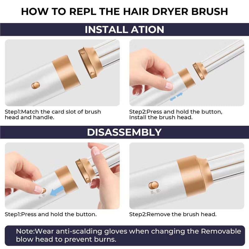 7-in-1 High-Speed Hair Dryer Brush for Women – White Gold