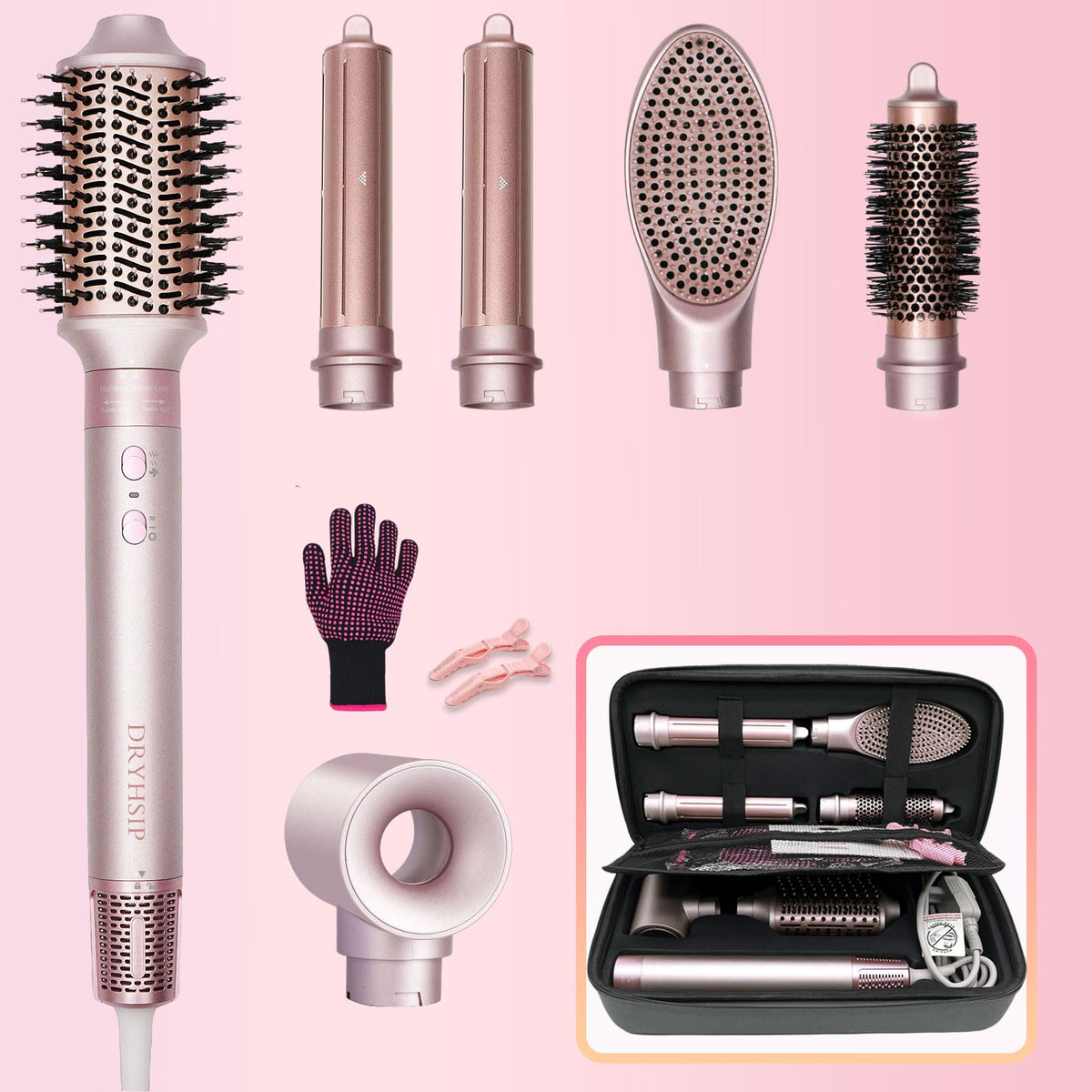 5 in 1 Hair Dryer Brush Set - Pink