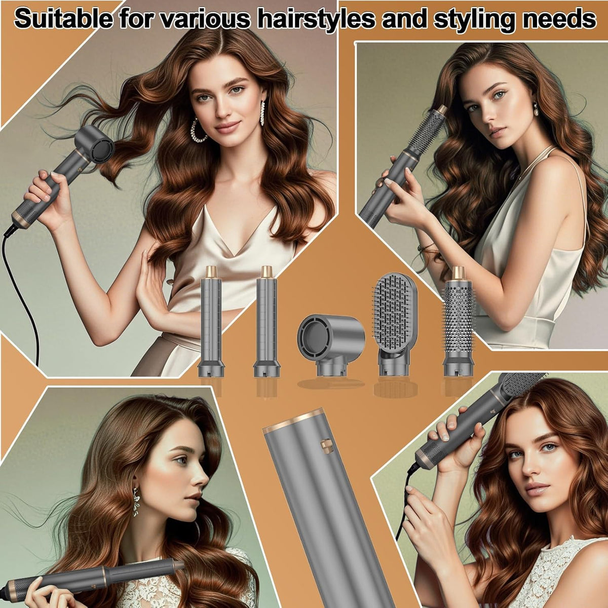 Multiple hairstyles created with the Dryhsip 5-in-1 Ionic Hair Dryer Brush