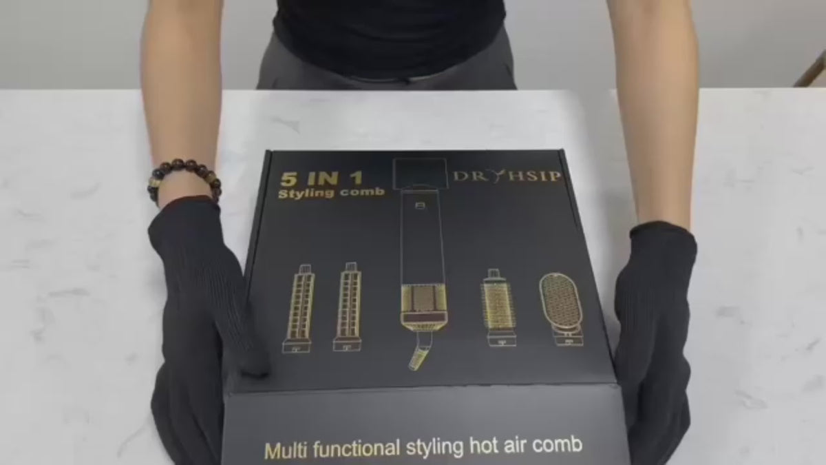 Black storage case holding the complete 5-in-1 hot air brush styling set and accessories