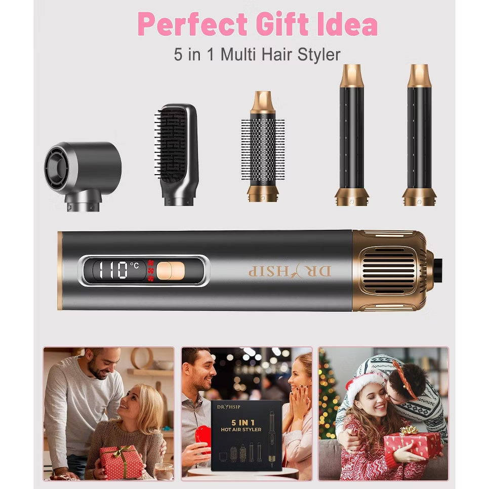 5-in-1 ionic hot air brush gift set with interchangeable styling attachments and premium gift box for special occasions